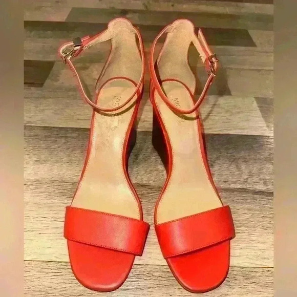 NWOT Michael Kors Fiona wedge ORANGE ankle strap size 7.5 M - Picture 5 of 8